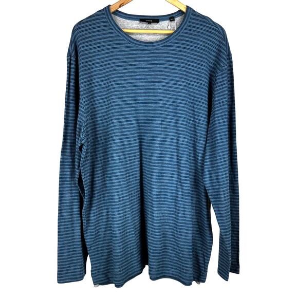 Vince Men's Striped Long Sleeve Slub T-Shirt in River Blue Size XXL New With Tag